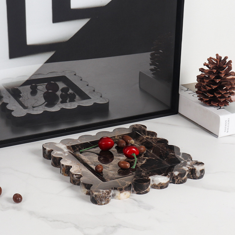 Nordic light luxury marble square tray for home living room bathroom desktop jewelry accessory necklace storage display tray