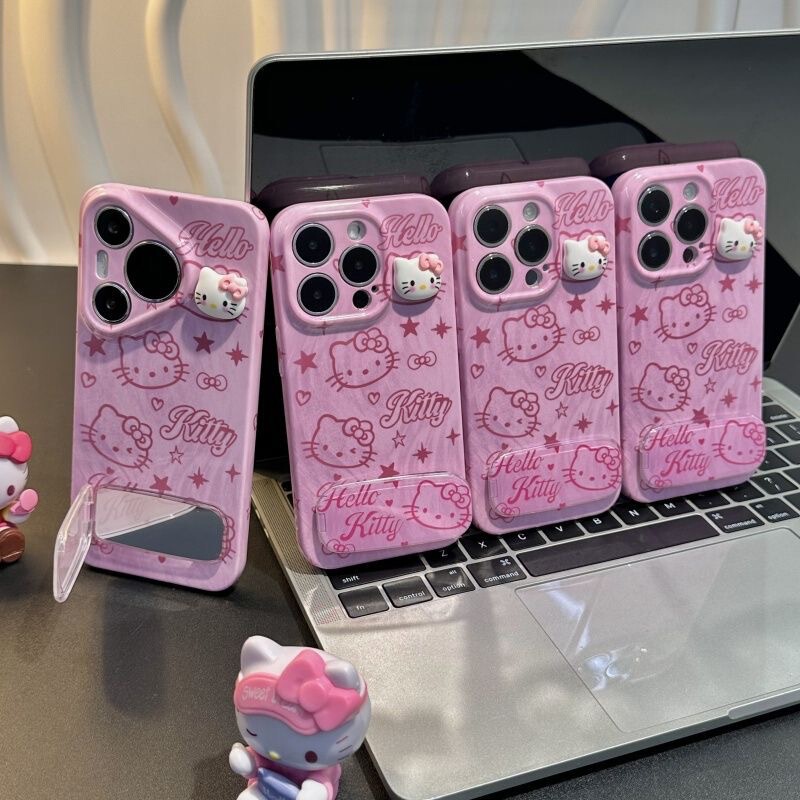 Pink Smudged Kt Mirror Holder Suitable for Apple 16/Huawei/Oppo/Xiaomi/Vivo Anti-Fall Film Mobile Phone Case