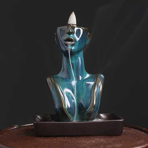 Cross-border ceramic European and American beauty statue backflow incense burner creative beauty sandalwood cigarette backflow incense burner home furnishings