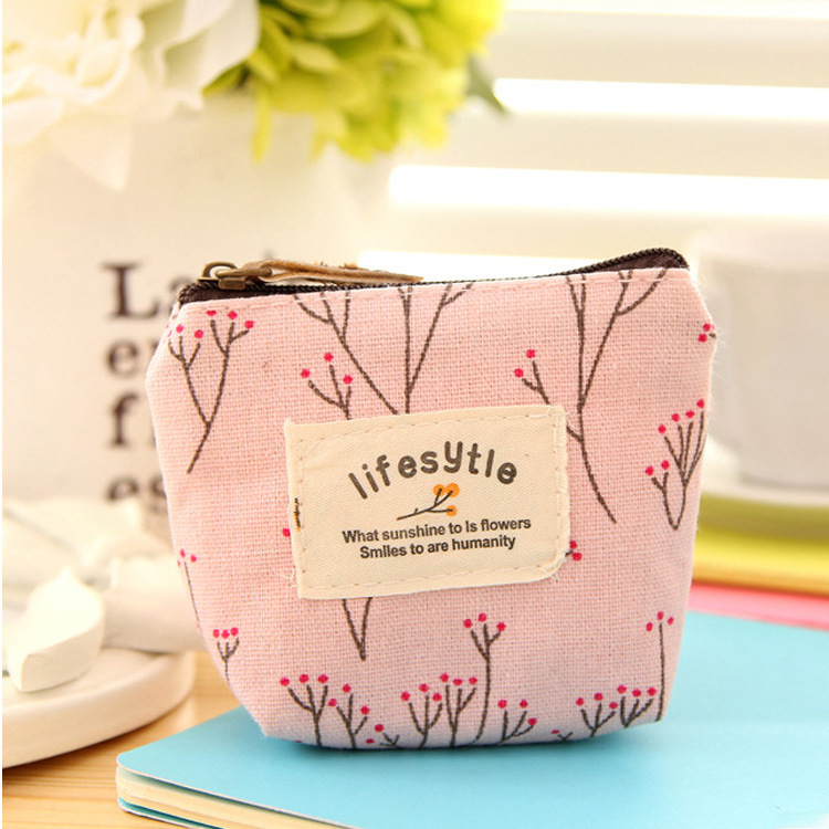 Japanese and Korean style small fresh floral coin purse pastoral style mini cartoon canvas bag portable key bag coin bag_voghion.com