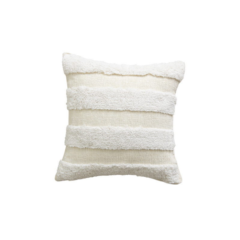 Cream lienzo bordado funda de almohada estilo nórdico ligero lujo cojín de sofá geométrico decoración de hoteles residencial funda de almohada
