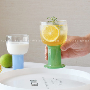 Chubby cute colorful Goblet Glass cocktail wine glass household coffee milk juice cup couple Cup