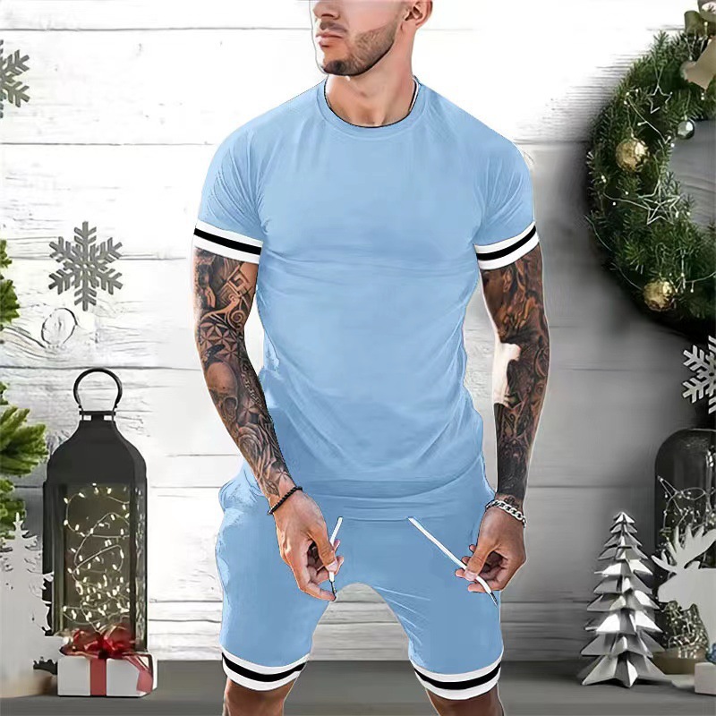 Zweiteiliges Herren-Set aus Kurzarmshirt und Shorts, sportlich-lässig, für Jugendliche_voghion.com