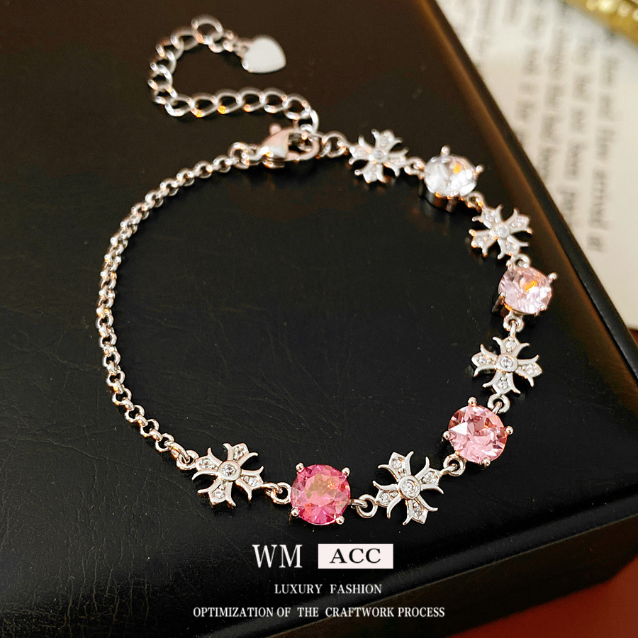 Viento frío Zircon Cruz pulsera redonda moda personalidad exquisita pulsera versátil lujo ligero de alta sensación joyas de mano para mujeres