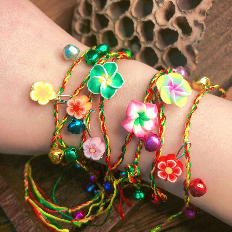 Dragon boat festival Multicolored rope Bracelet Dragon boat festival Small bell Flower Bracelet new pattern