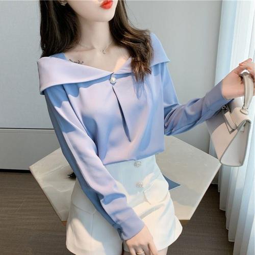 Women's Spring Satin Blouse Design Sensory Minority Trendy Versatile Loose Lightweight Mature Chic chiffon shirt