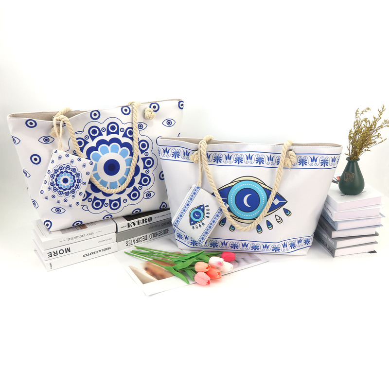 2024 New Cross-border Hot Devil's Eye Canvas Bag Handbag Shoulder Bag Travel Large Capacity Beach Bag 2024 New Cross-border Hot Devil's Eye Canvas Bag Handbag Shoulder Bag Travel Large Capacity Beach Bag