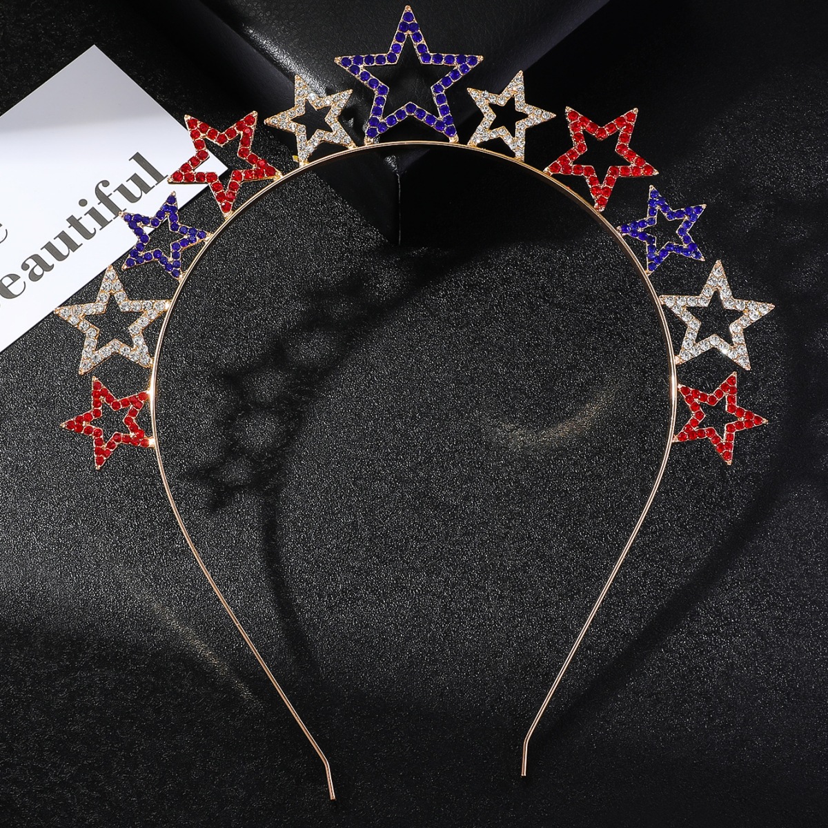 Día de la Independencia de los Estados Unidos aleación de diamante estrella pentagonal bandera del día nacional fiesta de la corona tridimensional adornamiento para el pelo