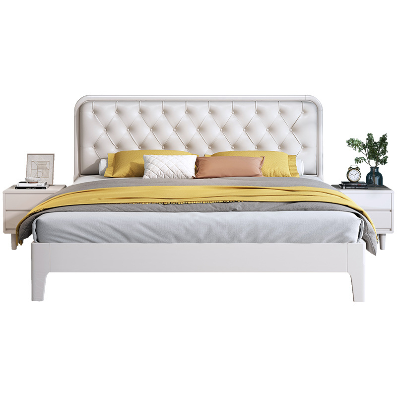 Nórdico cama de madera maciza blanco suave moderno minimalista 1,8 cama doble dormitorio principal cama 1,5 m alta caja cama de almacenamiento