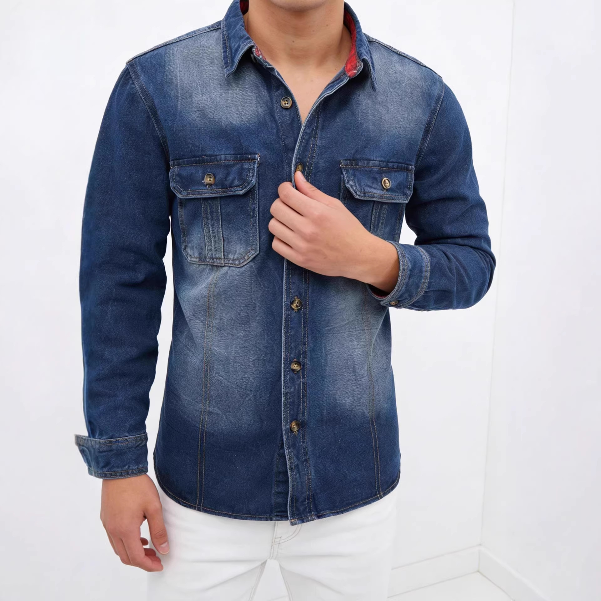 Cross-border 2026 New Spring/Summer Denim Long-Sleeve Shirt Men's Casual Washed Denim Shirt Youth Jacket