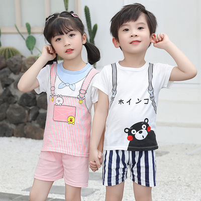 children Short sleeved suit summer pure cotton T-shirt girl clothing Korean Edition baby new pattern clothes Boy suit Children's clothing