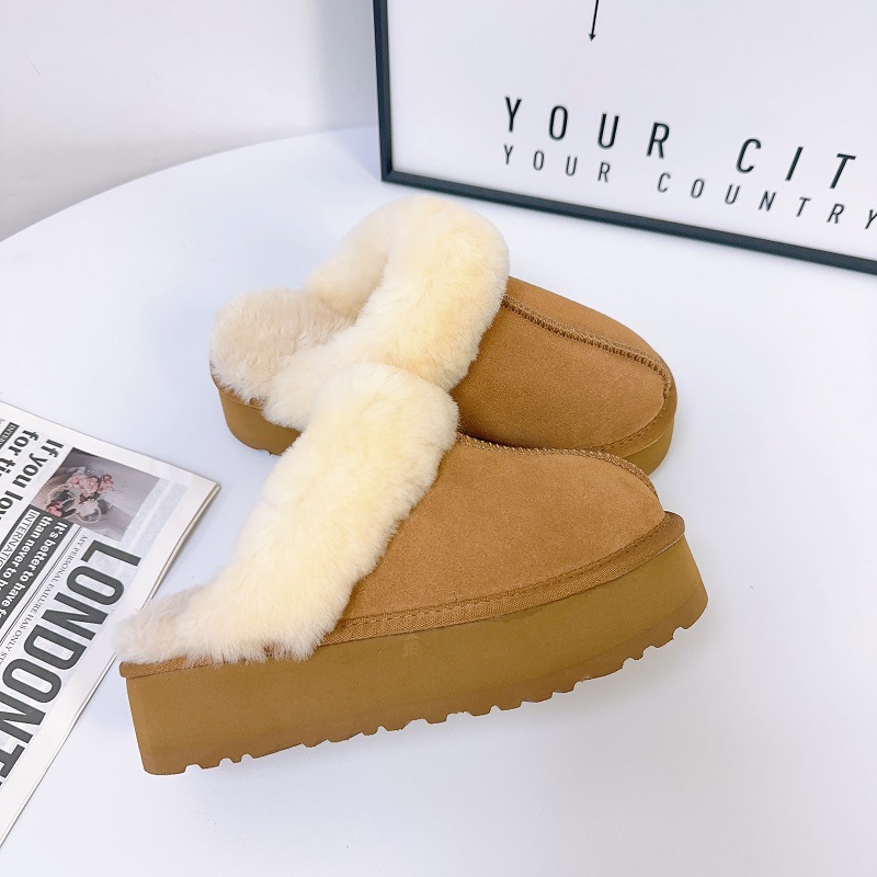 毛毛女外穿2025年秋冬季新款牛皮厚底雪地靴包头棉鞋秋冬拖鞋