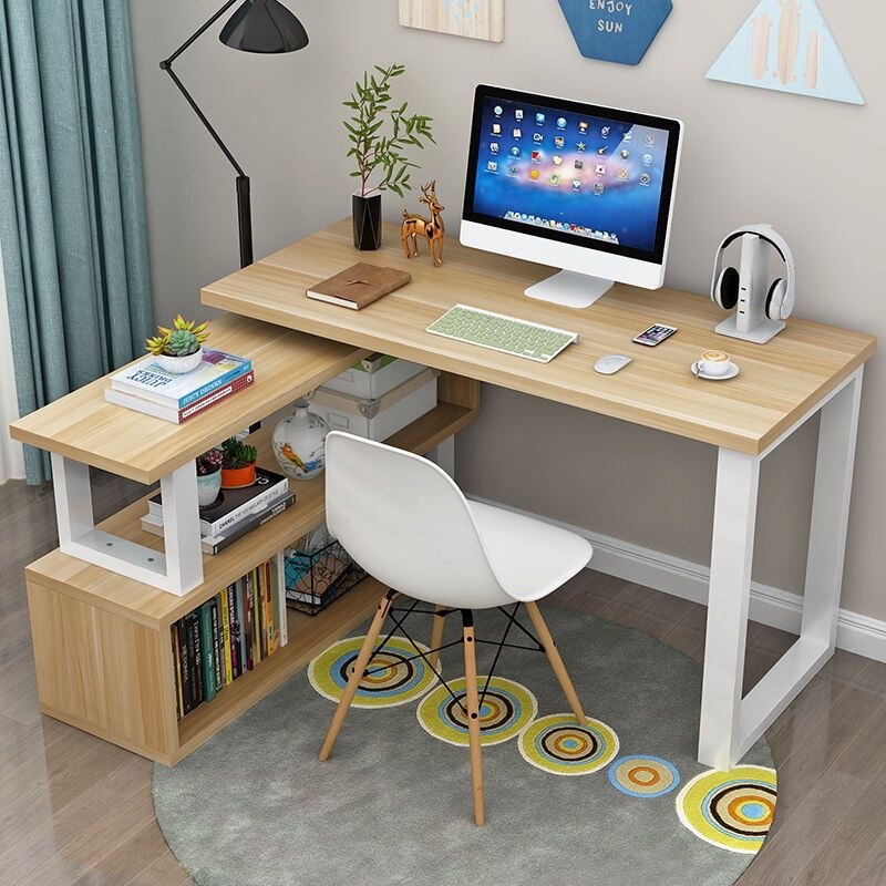 Desktop Computer Desk with Bookshelf Integrated, Simple Home-Use Corner L-Shaped Bedroom Student Corner Writing Desk Desktop Computer Desk with Bookshelf Integrated, Simple Home-Use Corner L-Shaped Bedroom Student Corner Writing Desk