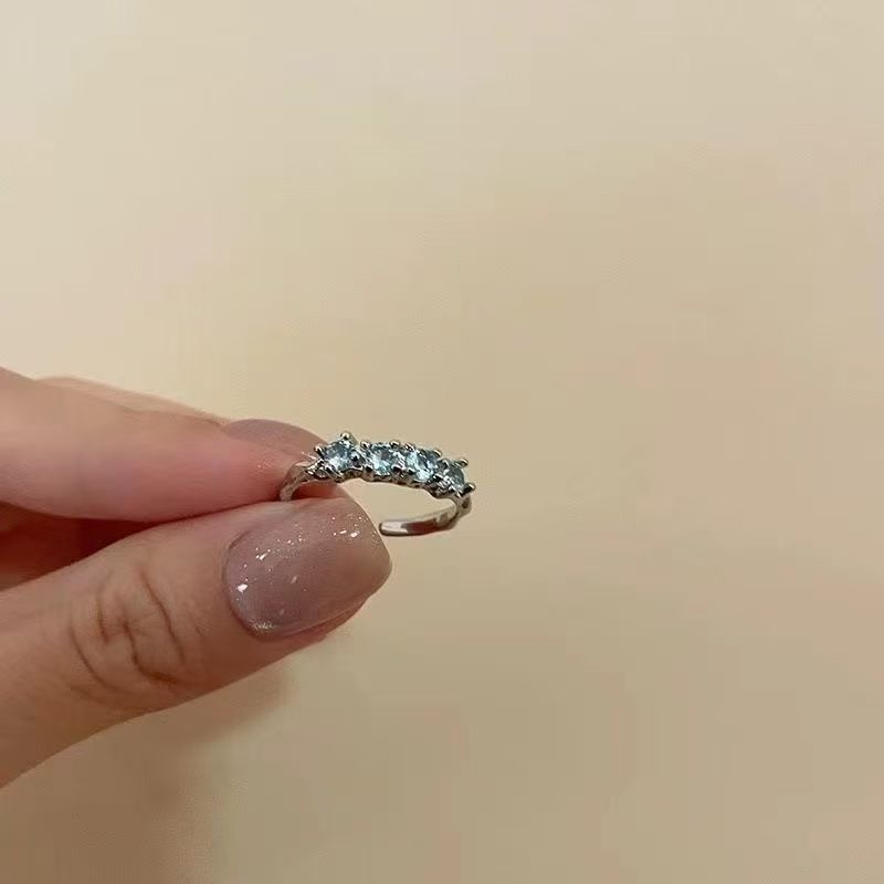 蓝色星星锆石戒指女轻奢小众高级感食指戒时尚个性叠戴可调节指环|undefined