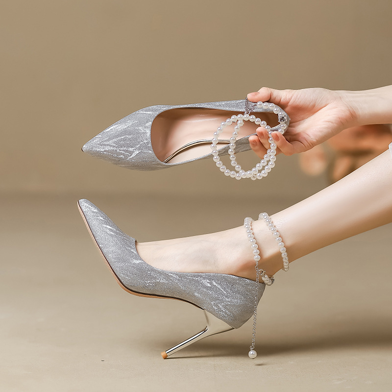 Bride Wedding Shoes Women's Wedding Dress Pearl Strap High-end Crystal Shoes Can Wear silver High-heeled Shoes Not Tired Feet Bride Wedding Shoes Women's Wedding Dress Pearl Strap High-end Crystal Shoes Can Wear silver High-heeled Shoes Not Tired Feet