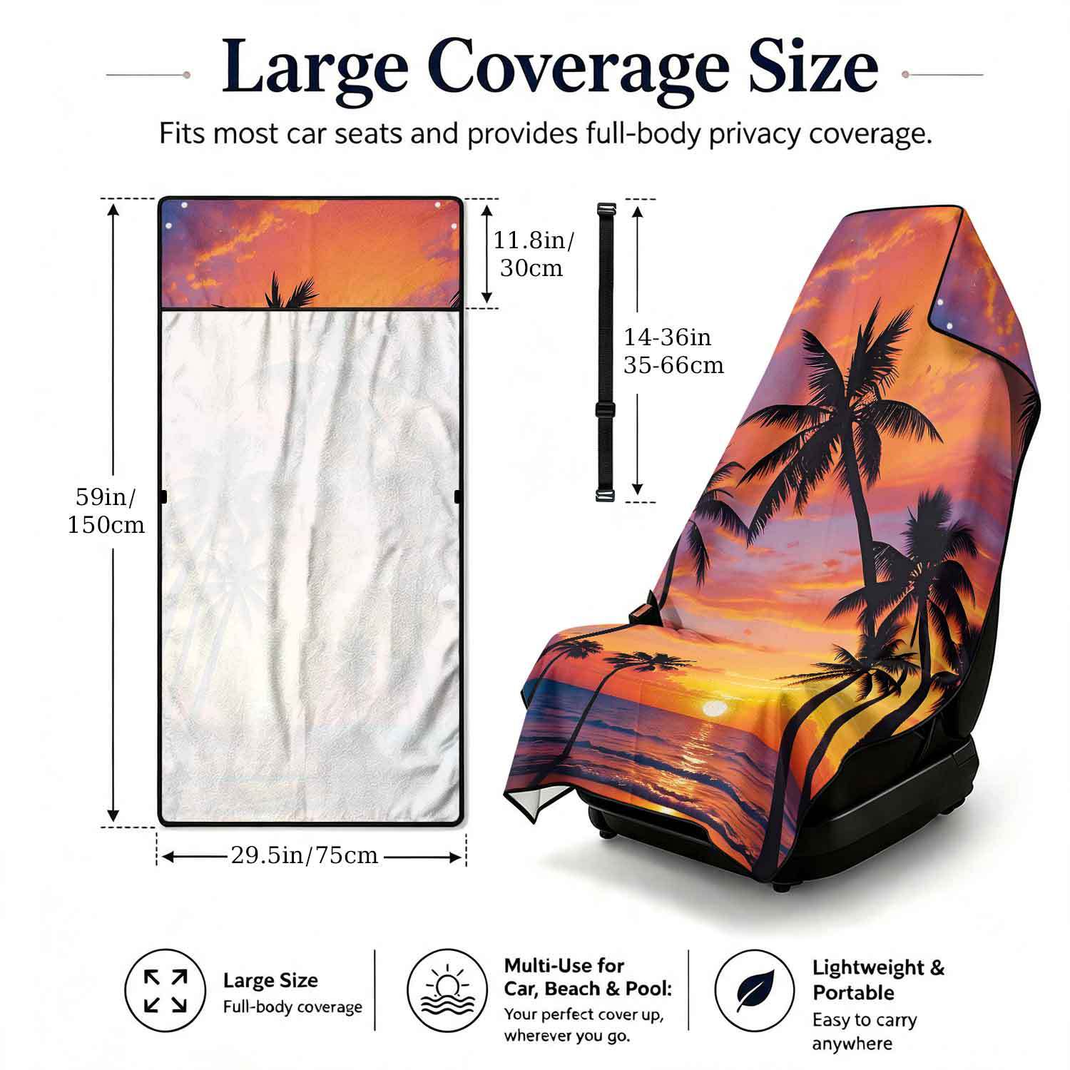 Printed bath towel and car seat cover 2-in-1, ultra-fine fiber outdoor beach and car dual-use universal seat cushion
