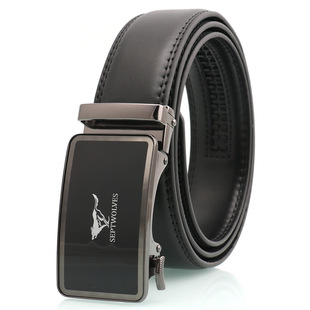 New men's belt fashion belt business automatic buckle lengthened Korean version of all-match pants with gun color sequins cow leather