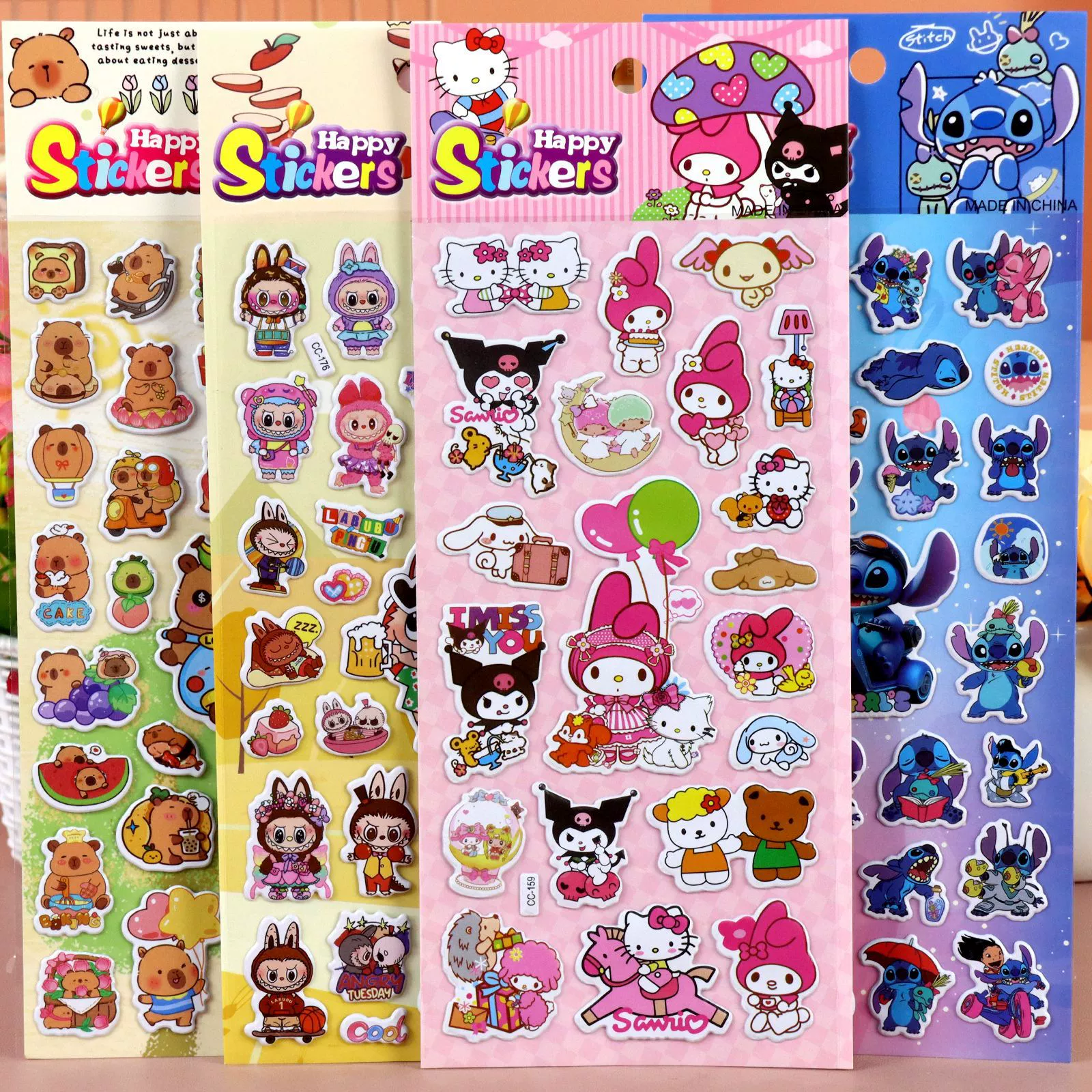 Наклейки-пузыри Labubu Capibara Avengers Sanrio Stitch Frozen для детей, мультяшные