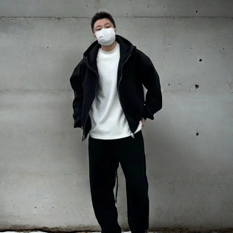 JACK suéter con capucha americano pesado de la calle principal para hombre, versión de primavera y otoño, chaqueta corta con cremallera de color sólido de base suelta