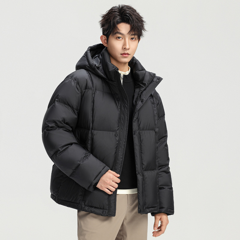 New down Jacket with New National Standard White Duck Down, Casual Sports Couple's Coat, Men's Trendy Detachable Hood, Fashionable and Warm