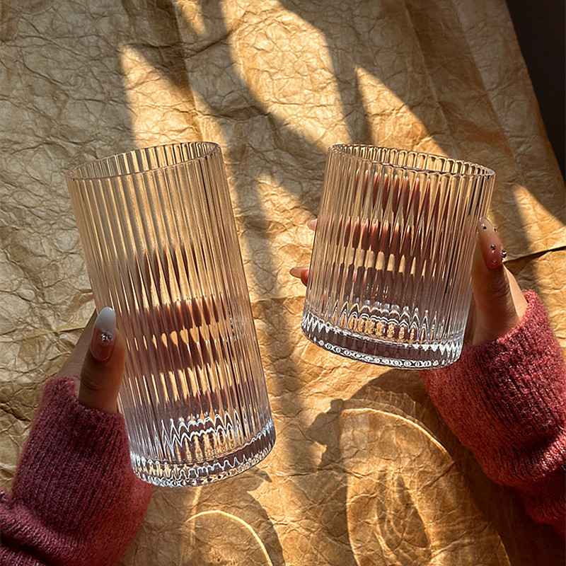 Minimalist Vertical Stripe Glass Cup Ins Trendy Household Water Cup Juice Cup Iced Americano Latte Coffee Cold Drink Cup