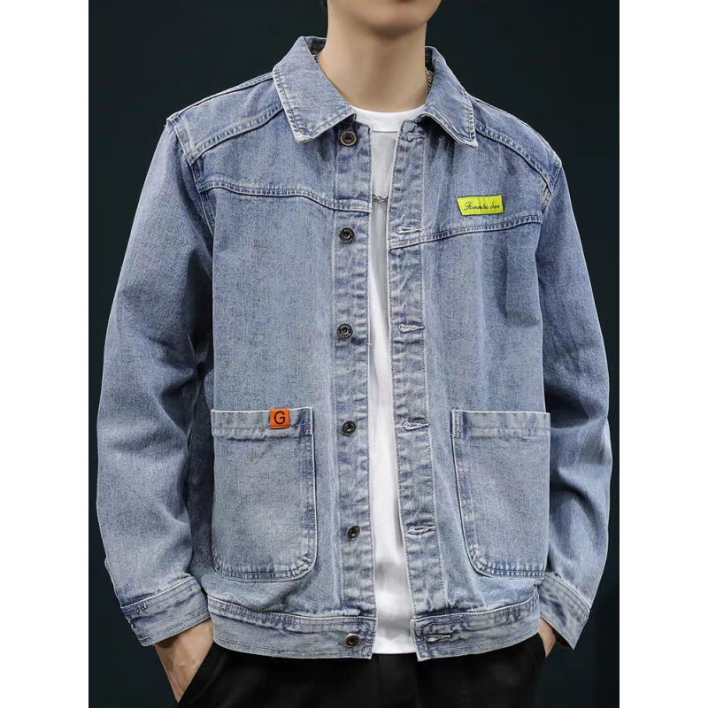 American Loose Denim Jacket Men's New Designer Cotton Jacket Light Blue Top Spring and Autumn Style