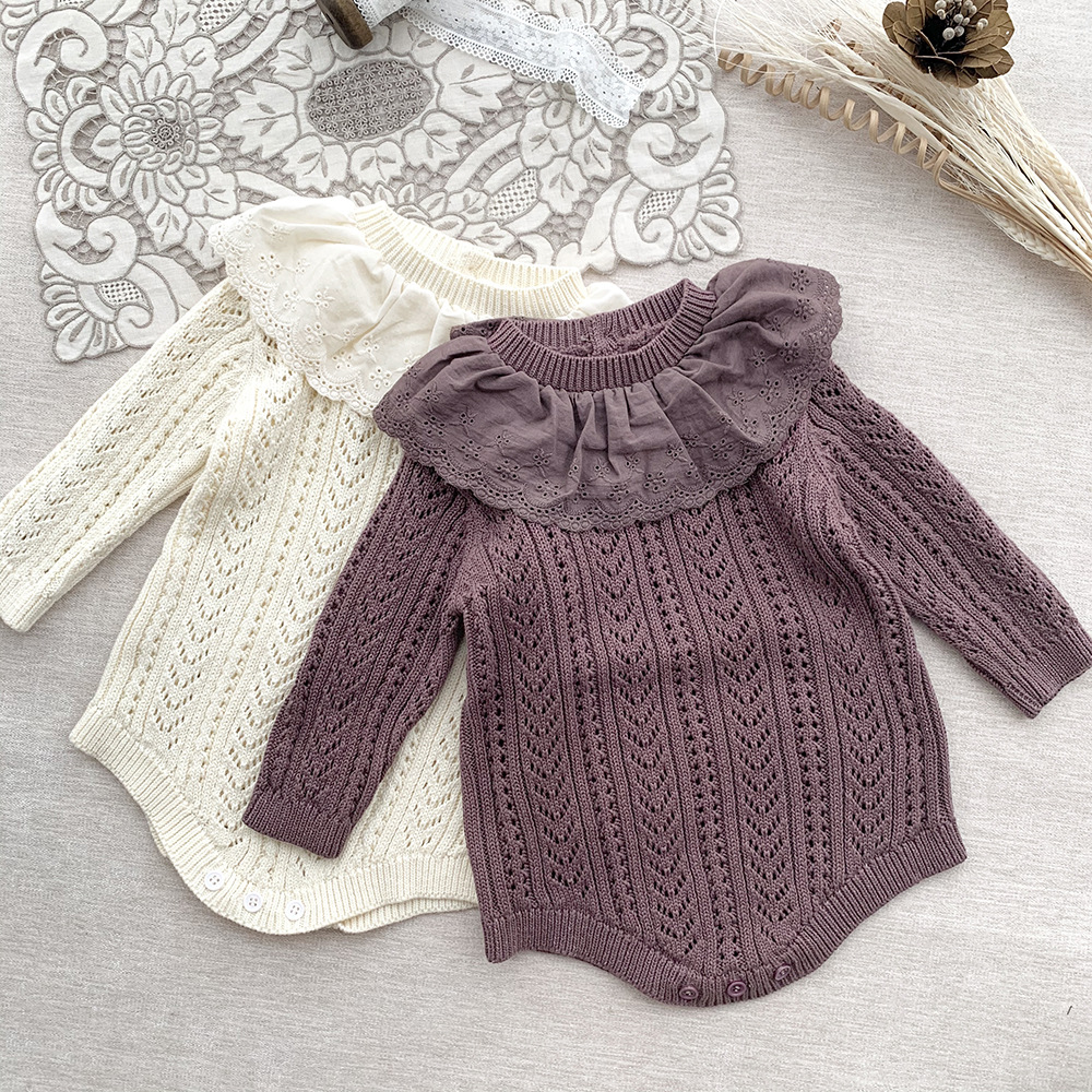 104g Weight Baby(0-2Years) Age Group Regular Fit Fit Type Solid Color Pattern Spring, Autumn Season Baby General Gender 100% Cotton Fabric Embroidery, Hollow Out Design Cute Style Cute Solid Color Embroidery Hollow Out 100% Cotton Baby Rompers 2
