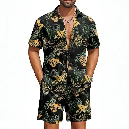 Coofandy Men's Hawaiian Set with 26 Summer Beach Floral Shirts and Shorts Vacation Outfit 3D Digital Print