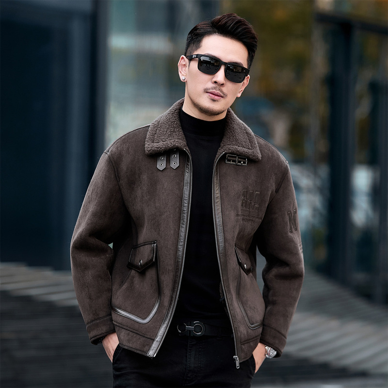 2025 New Leather Jacket Men's Fur One-Piece Pure Wool Original Ecological Lamb Wool Lapel Jacket Men's Fashion Men's