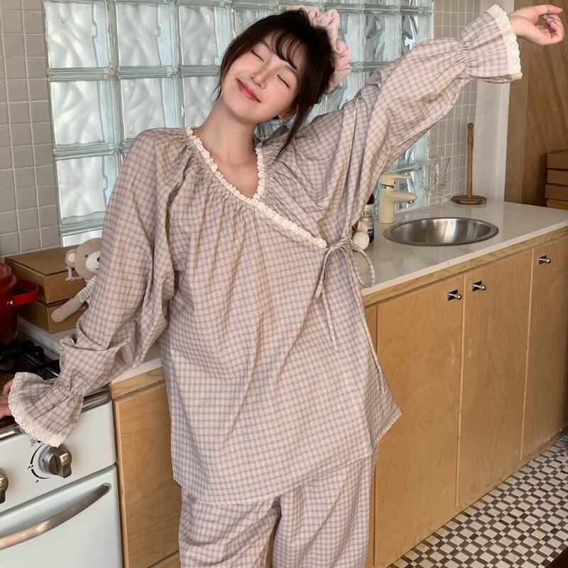 26 styles of autumn cotton-linen long-sleeved and long-pants home wear for women, Korean-style breathable loose pajama sets suitable for outdoor wear 26 styles of autumn cotton-linen long-sleeved and long-pants home wear for women, Korean-style breathable loose pajama sets suitable for outdoor wear