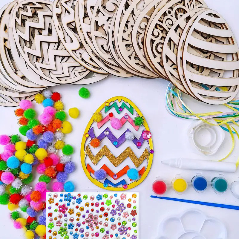 跨境diy立体复活节彩蛋兔子涂鸦木片儿童手工木制工艺品绘画套装