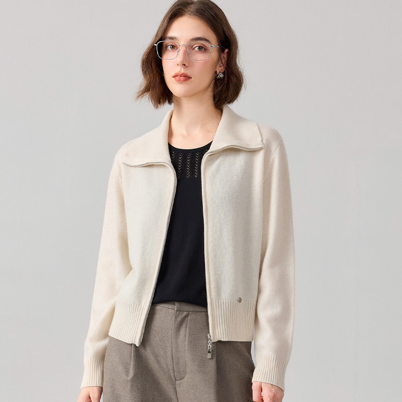 [Thickened 100% Wool] Early Autumn New High-End Easiest for Match Large Lapel Double Zipper Cardigan Women's Jacket