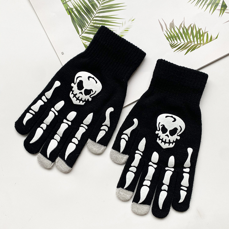 亚马逊欧美跨境夜光骷髅头骨爪手套万圣节发光手套Skull Gloves|undefined