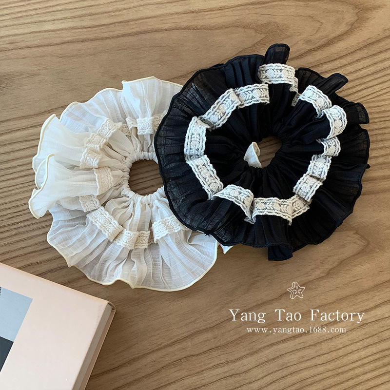Nuevo estilo coreano encaje plisado anillo para el cabello femenino con sentido de alta gama cola de caballo cuerda de cabeza grande accesorios para el cabello de moda de celebridades de Internet