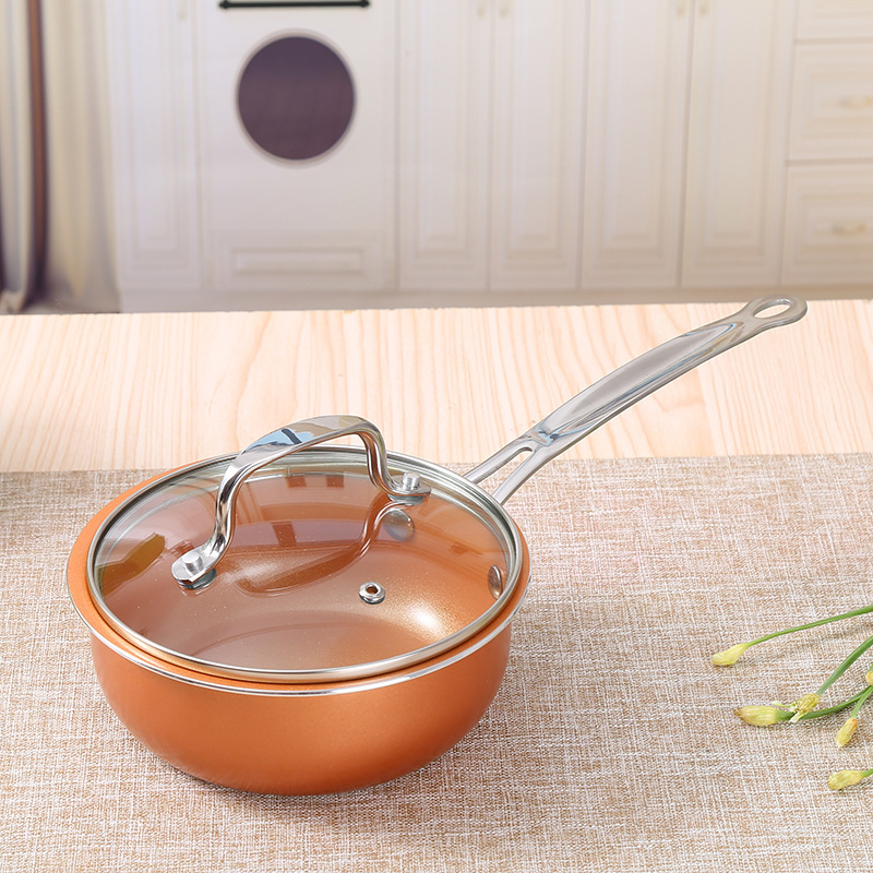 Hogar libre de humo antiadherente wok olla de sopa olla de aluminio traje plano sartén 4 piezas conjunto exposición actividad regalo