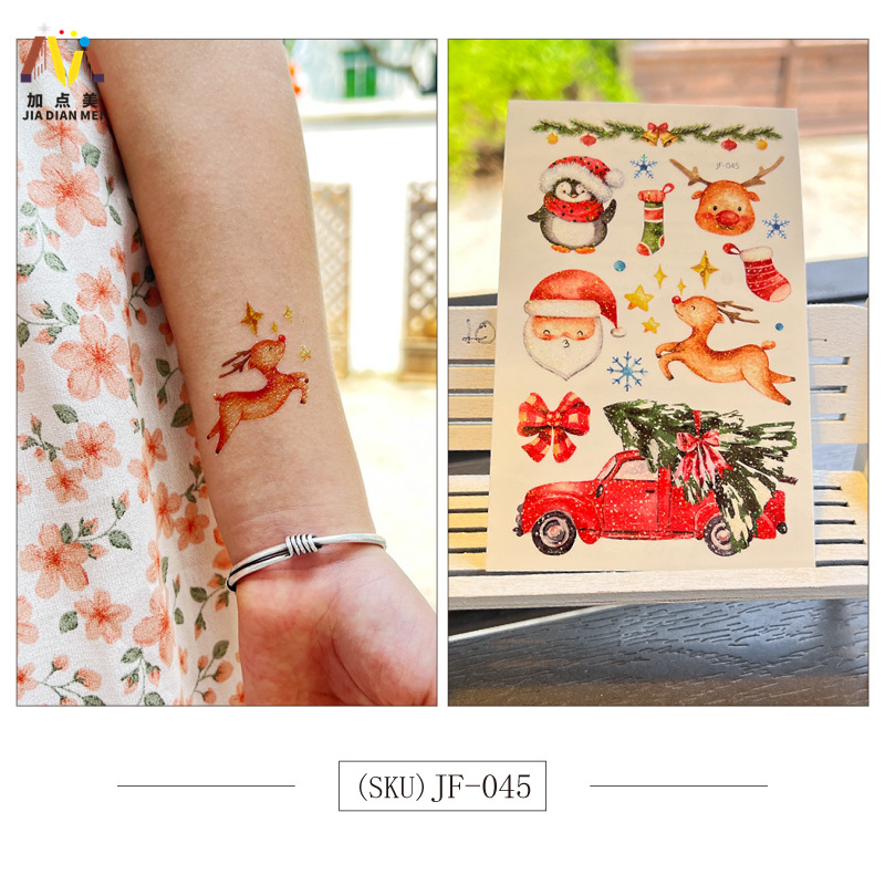 Amazon Venta caliente brillo lindo postre de Navidad unicornio niños tatuaje pegatinas impermeable tatuaje de larga duración