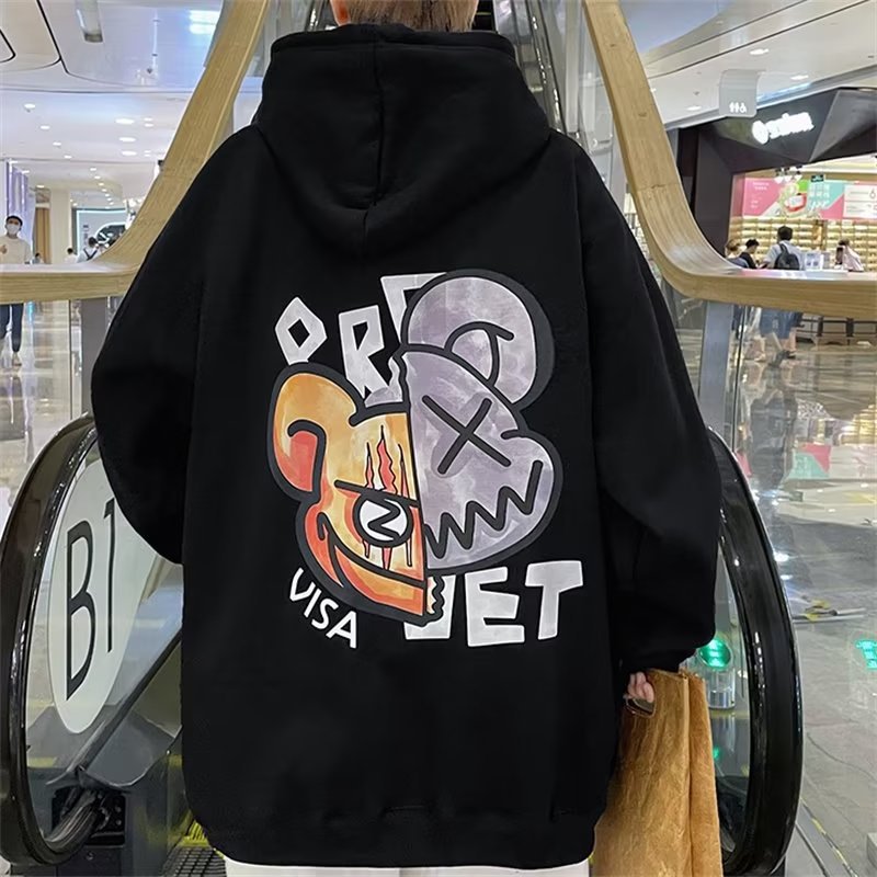 Men's Streetwear Cartoon Monster Letter Print Hoodie Graphic Sweatshirts with Kangaroo Pocket Design Long Sleeve Hoodie 2023 Casual Pullovers For Men_voghion.com