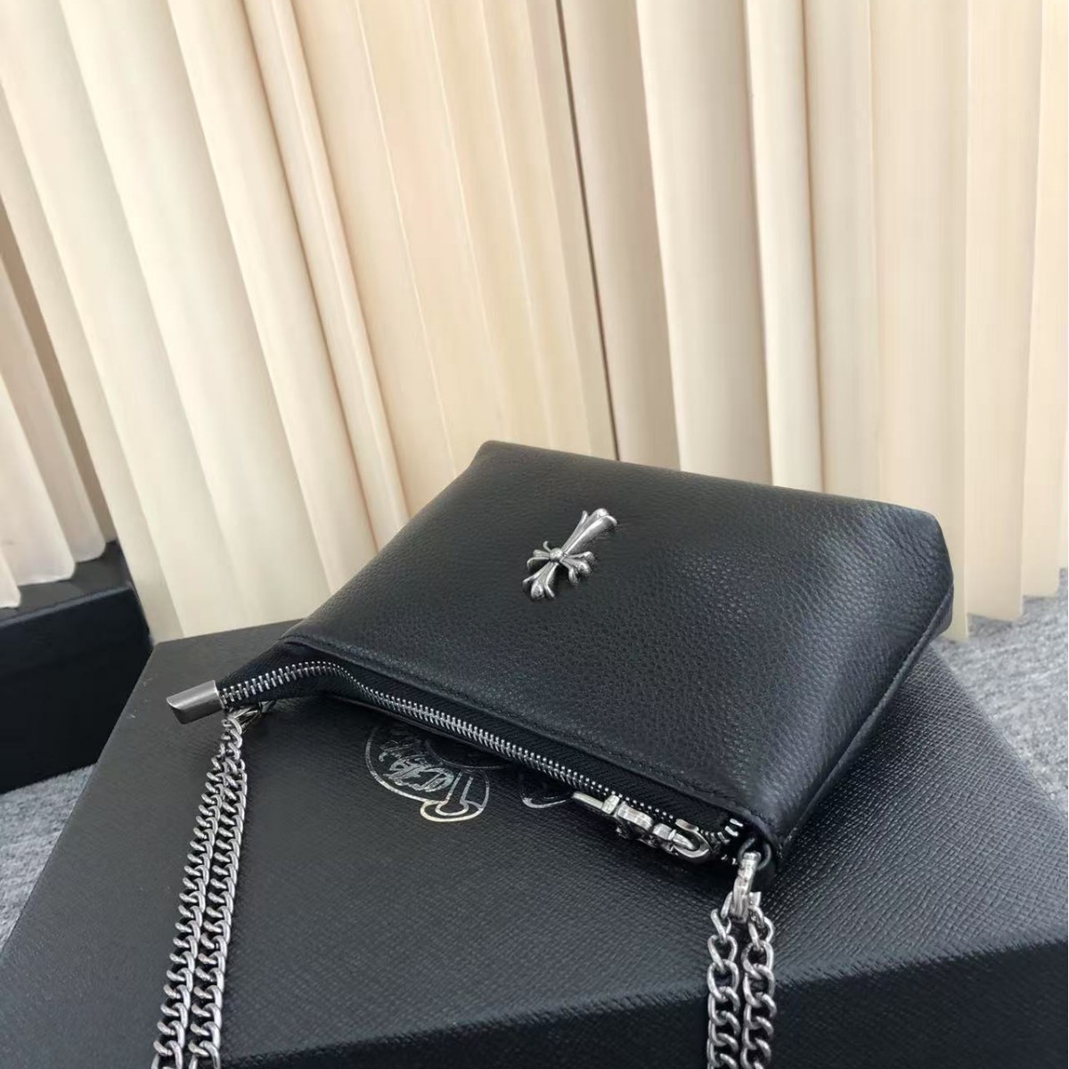 Celebrity Style Top Grain Cowhide Retro Dark Sweet & Cool Spicy Girl Chain Shoulder Bag Mahjong Bag Dogtooth Tote - Thumbnail 3