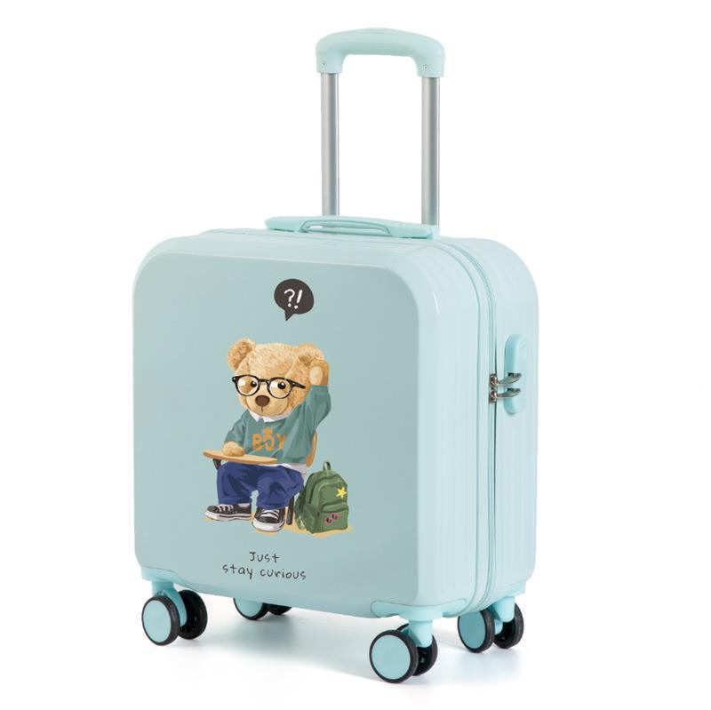 Lindo equipaje para niños de las mujeres de dibujos animados ligero trolley caso niño y madre embarque universal rueda 18 pulgadas maleta contraseña