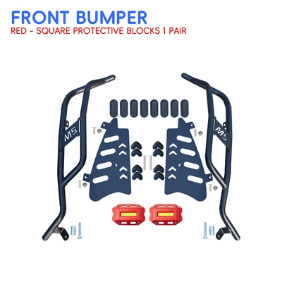 Motorcycle bumper guards, front and rear bumpers - black-carbon-steel-front-bumper-red-protective-block-comes-with-footrest