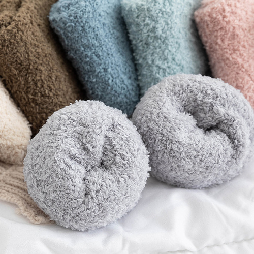 Coral velvet socks autumn and winter love home floor socks sleeping socks half velvet women's middle socks warm and thick