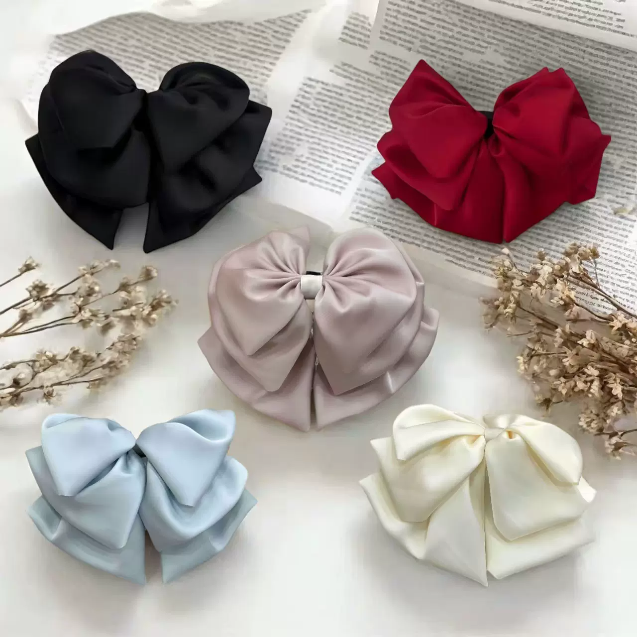 四公分法式缎面蝴蝶结花苞抓夹女后脑勺蓬松显发量高级感气质发饰