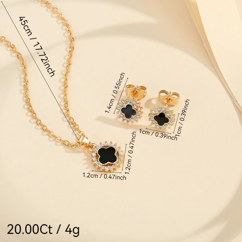 Joyas transfronterizas europeas y estadounidenses collares de cuatro hojas exquisitos temperamentos de moda pendientes de diamante collar conjunto de joyas de clavícula al por mayor image 5