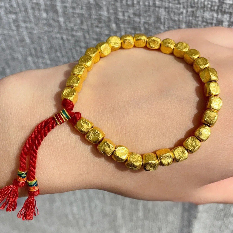 Ancient Handmade Hammered Small Gold Block Bracelet High Beauty Value All-match Retro Bracelet Light Luxury Niche Design Bracelet for Hair