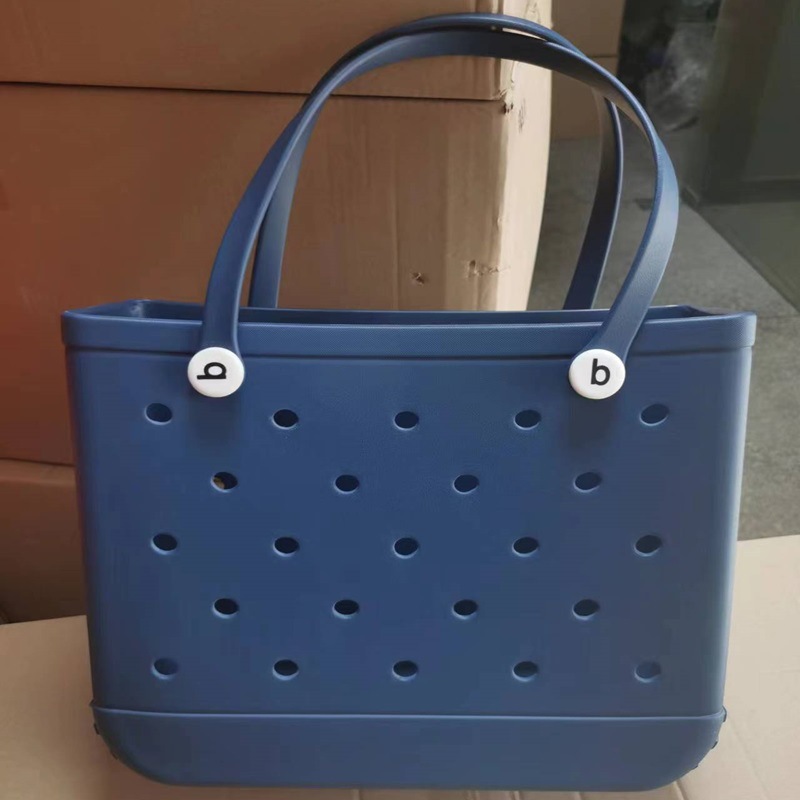 En stock EVA bolsa de playa moda al aire libre impresión agujero bolso de almacenamiento bolsa grande de las mujeres cesta Satchel