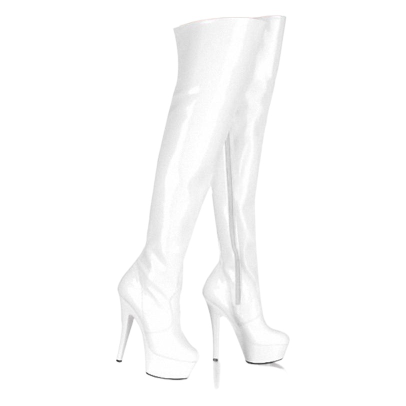 Botas de cuero europeas y americanas sobre la rodilla botas de mujer de cilindro de charol negro 15CM de tacón alto sobre la rodilla botas zapatos de baile de tubo de acero