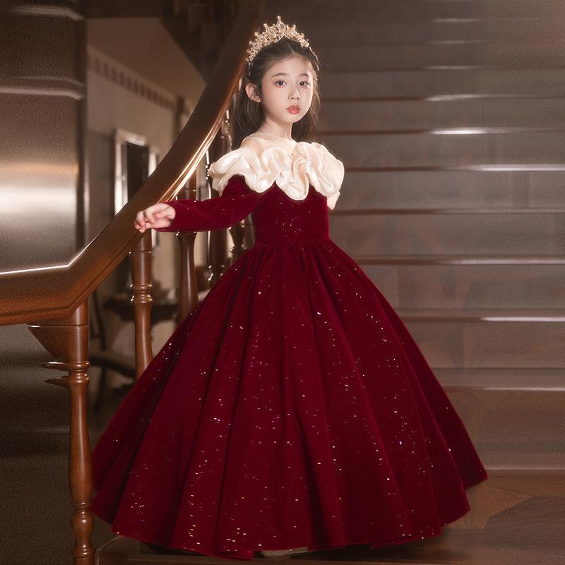 어린이 원피스 레드 니치 걸스 하이 엔드 공주 원피스 꽃 소녀 웨딩 소녀의 호스트 피아노 원피스