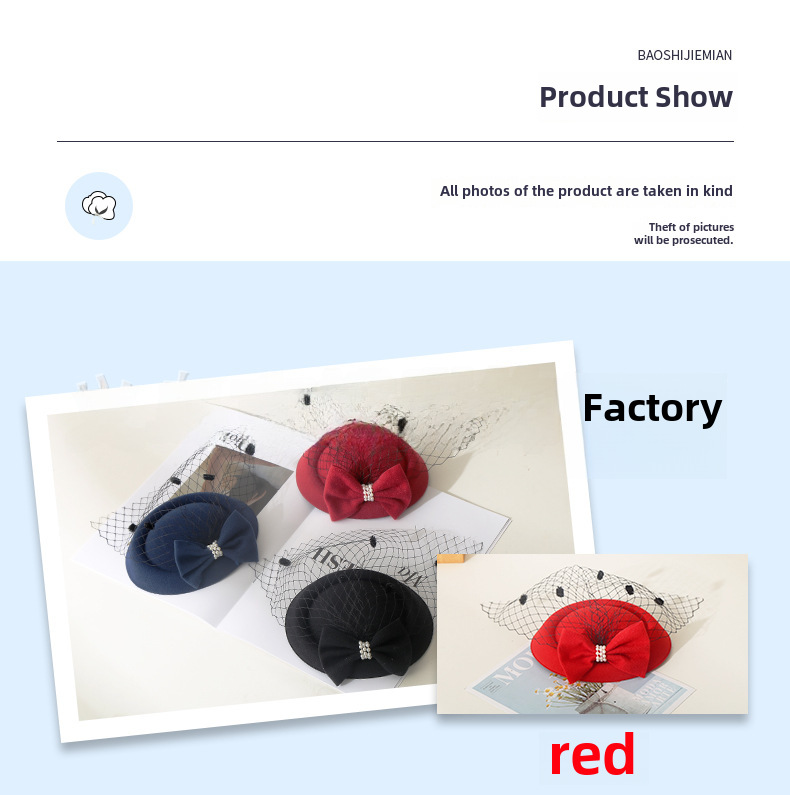 Chapeau d'hôtesse de l'air de style coréen, coiffure en épingle à cheveux, nœud en dentelle, coiffure de mariée, chapeau, épingle à cheveux, voile_voghion.com