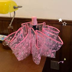 現物卸売り透明傘アニメ全自動学生ネット赤直柄かわいい折り畳み児童成人厚女