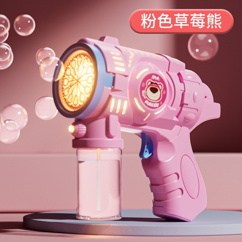 Red unicornio burbuja máquina de luces infantiles de mano pistola de burbujas automática parque estando juguetes de burbujas al por mayor
